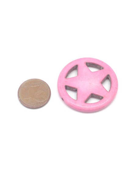 2 grandes perles étoile en pierre naturelle imitation turquoise "Howlite" rose 30mm