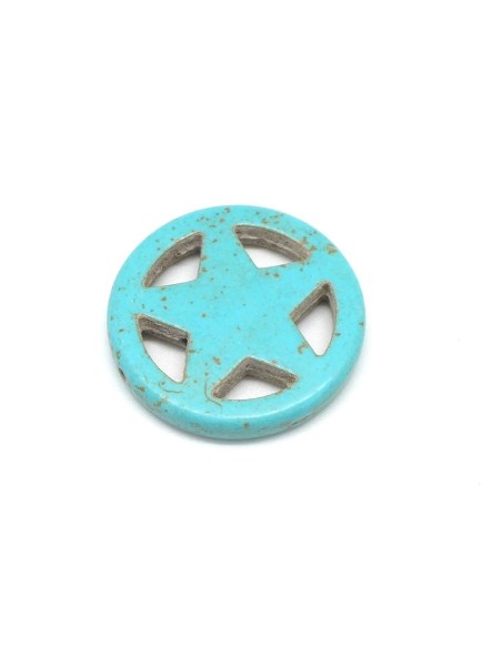 2 grandes perles étoile en pierre naturelle imitation turquoise "Howlite" bleu turquoise 30mm