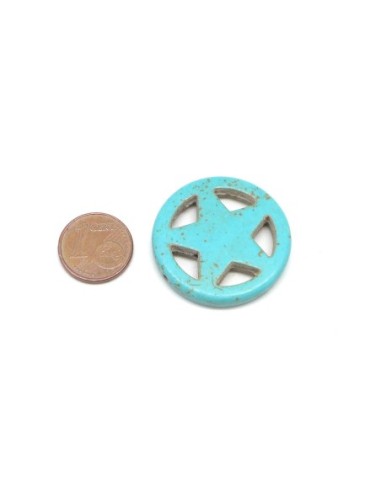 2 grandes perles étoile en pierre naturelle imitation turquoise "Howlite" bleu turquoise 30mm
