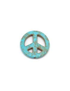 2 perles Peace and love 25mm en pierre naturelle imitation turquoise "Howlite" 25mm bleu turquoise