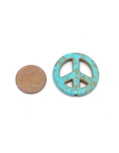 2 perles Peace and love 25mm en pierre naturelle imitation turquoise "Howlite" 25mm bleu turquoise 2