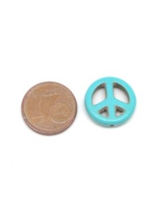5 perles Peace and love 15mm en pierre naturelle imitation turquoise "Howlite" bleu turquoise 2