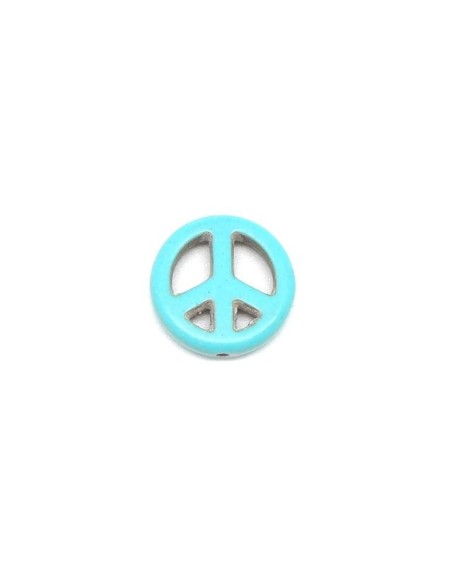 5 perles Peace and love 15mm en pierre naturelle imitation turquoise "Howlite" bleu turquoise
