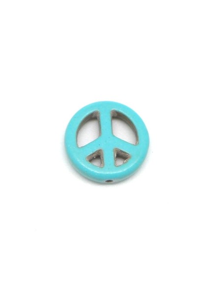 5 perles Peace and love 15mm en pierre naturelle imitation turquoise "Howlite" bleu turquoise