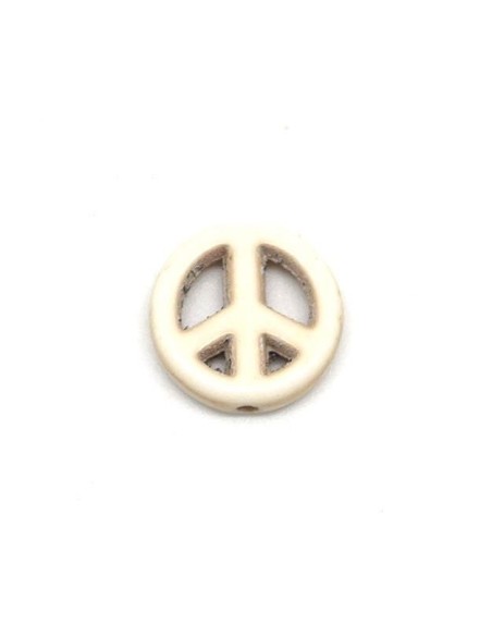 5 perles Peace and love 15mm en pierre naturelle imitation turquoise "Howlite" beige blanc naturel