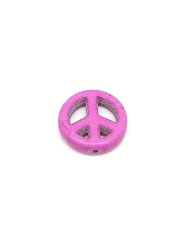 5 perles Peace and love 15mm en pierre naturelle imitation turquoise "Howlite" rose violet