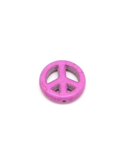 5 perles Peace and love 15mm en pierre naturelle imitation turquoise "Howlite" rose violet