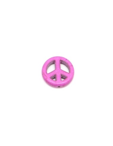 5 perles Peace and love 15mm en pierre naturelle imitation turquoise "Howlite" rose violet
