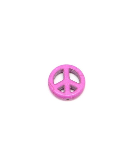 5 perles Peace and love 15mm en pierre naturelle imitation turquoise "Howlite" rose violet