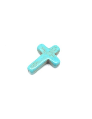 3 perles croix en pierre naturelle imitation turquoise "Howlite" bleu truquoise 25mm x 18mm