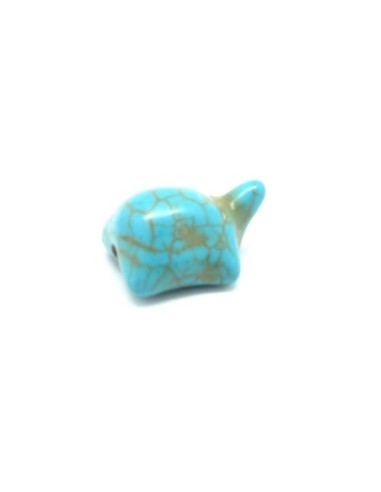 3 perles tortue en pierre naturelle imitation turquoise "Howlite" bleu turquoise 20mm x 15mm