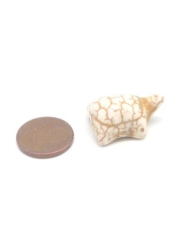 3 perles tortue en pierre naturelle imitation turquoise "Howlite" ivoire beige naturel 20mm x 15mm