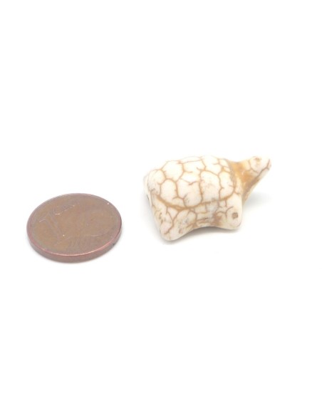 3 perles tortue en pierre naturelle imitation turquoise "Howlite" ivoire beige naturel 20mm x 15mm