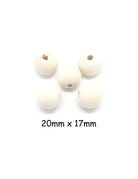 perles en bois ronde 20mm de couleur bois naturel