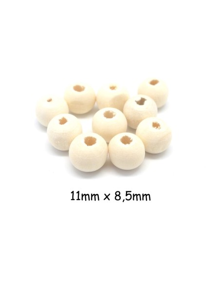 perles en bois ronde 11mm de couleur bois naturel