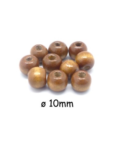 perle en bois 10mm ronde marron noisette pas chère