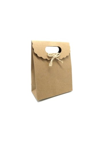 boites pochettes Cadeaux uni couleur kraft avec anse et noeud en cordelette 12cm x 16cm