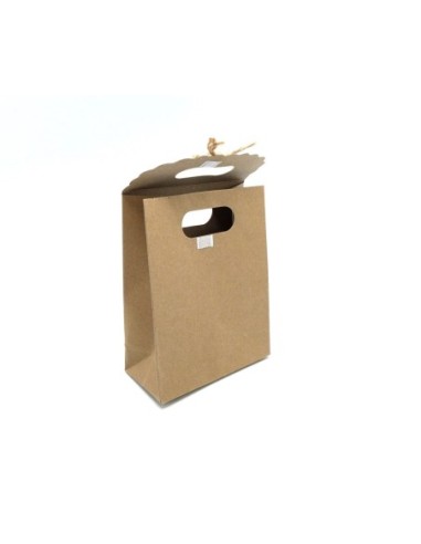 boites pochettes Cadeaux uni couleur kraft avec anse et noeud en cordelette 12cm x 16cm
