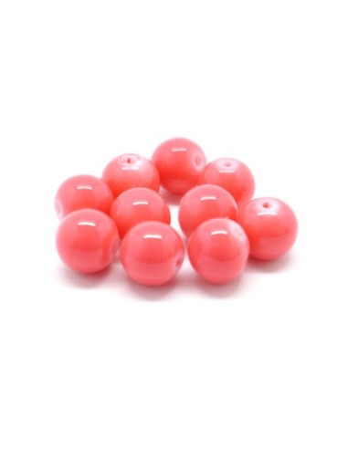 Perles ronde 8mm en verre peint de couleur rose corail
