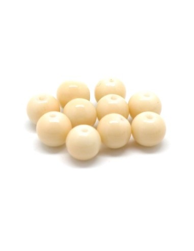 Perles ronde 8mm en verre peint de couleur blanc cassé ivoire
