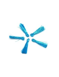 5 mini Pompons 1,5cm de couleur bleu turquoise vif brillant en lurex