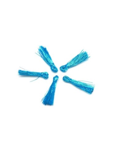 5 mini Pompons 1,5cm de couleur bleu turquoise vif brillant en lurex