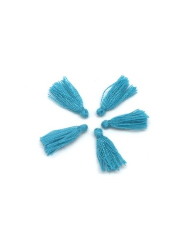 5 Mini Pompons bleu canard 1,5cm en polyester et coton