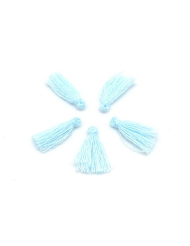 5 Mini Pompons bleu ciel bleu dragée 1,5cm en polyester et coton