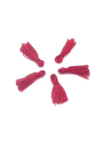 5 Mini Pompons rouge foncé 1,5cm en polyester et coton