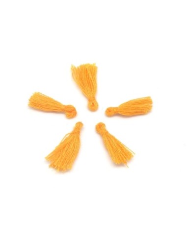 5 Mini Pompons orange moutarde 1,5cm en polyester et coton