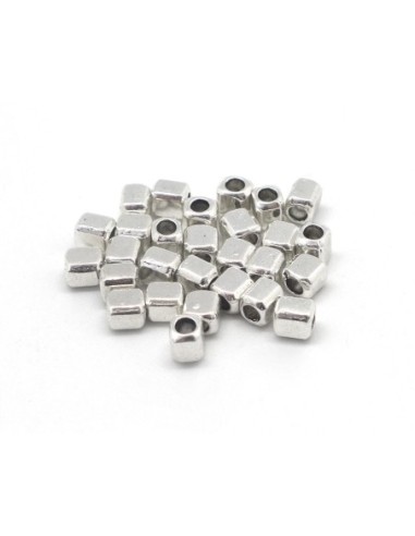 Petites Perles rectangle en métal argenté 4,3mm x 4,1mm