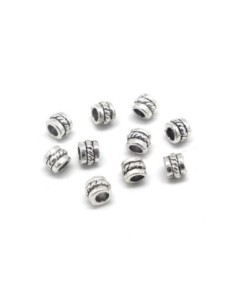 Perles rondelles, tube, intercalaire en métal argenté travaillé 5mm x 4mm - wrap