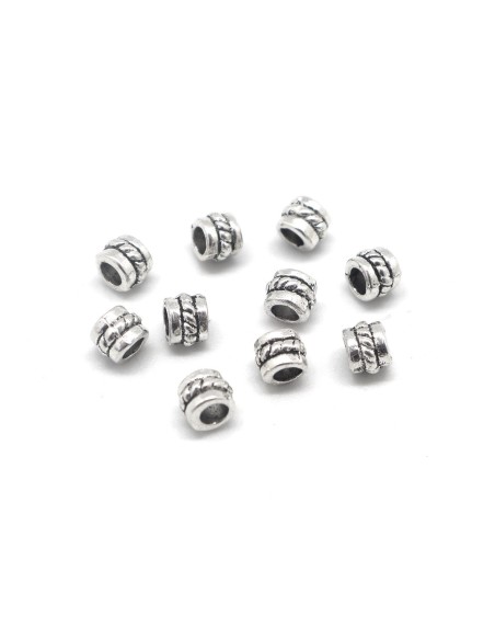 Perles rondelles, tube, intercalaire en métal argenté travaillé 5mm x 4mm - wrap