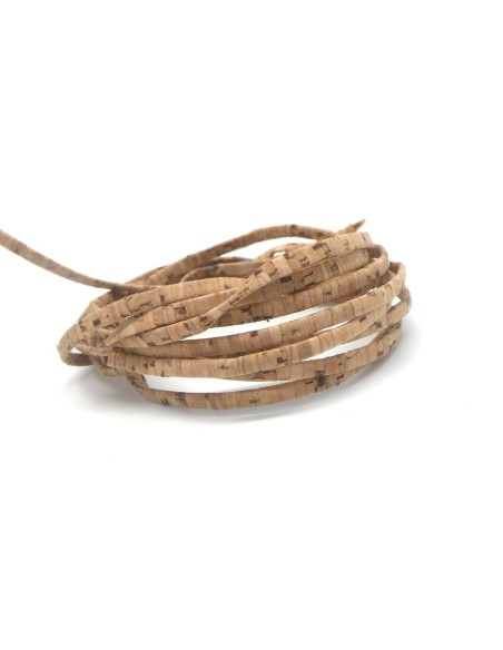 1m lanière liège 3mm x 1,5mm de couleur naturelle marron clair cordon liège