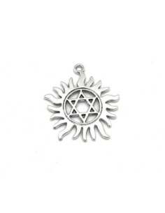 3 Breloques soleil avec étoile à 6 branches en métal argenté étoile de David 34mmx 31mm