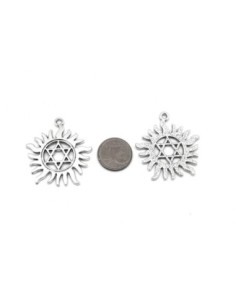 3 Breloques soleil avec étoile à 6 branches en métal argenté étoile de David 34mmx 31mm 2
