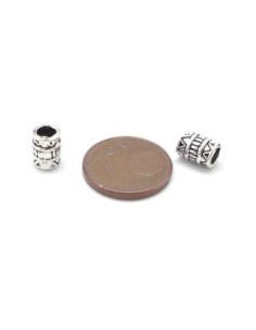20 Perles tube en métal argenté travaillé à gros trou 3,6mm style ethnique aztèque 2