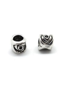 Perle en métal argenté à gros trou 5mm motif fleur
