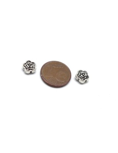 20 Perles fleur en métal argenté 7,2mm connecteur rose travaillé