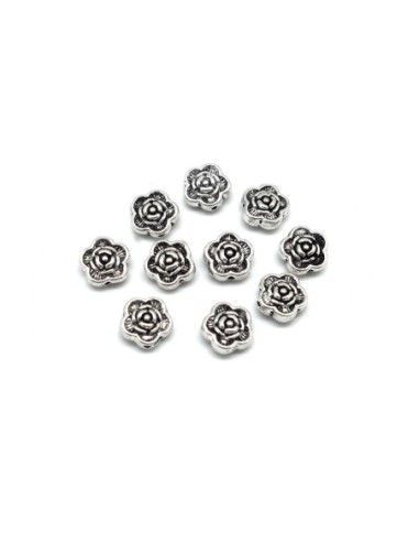 20 Perles fleur en métal argenté 7,2mm connecteur rose travaillé