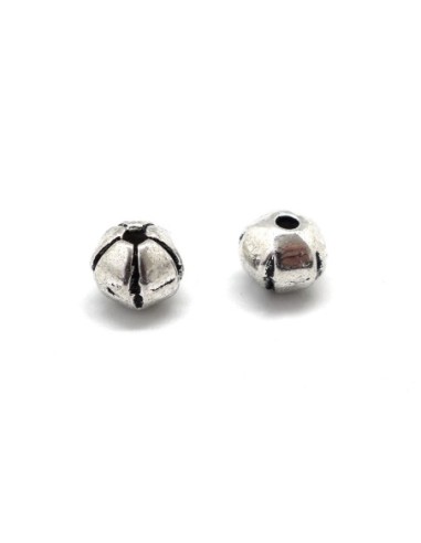 20 Perles ronde en métal argenté strié 6,5mm toupie