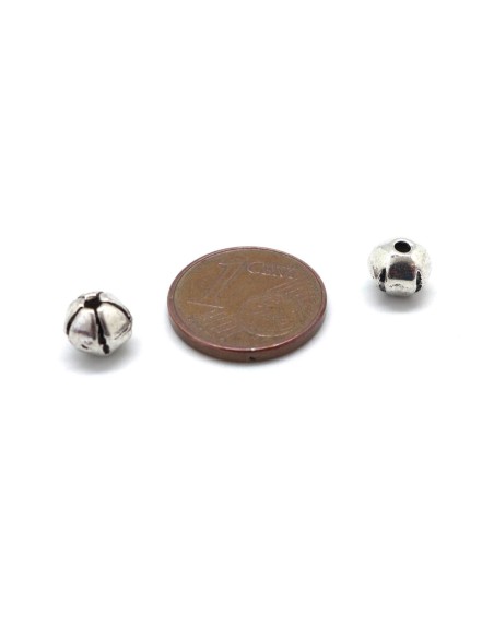 20 Perles ronde en métal argenté strié 6,5mm toupie