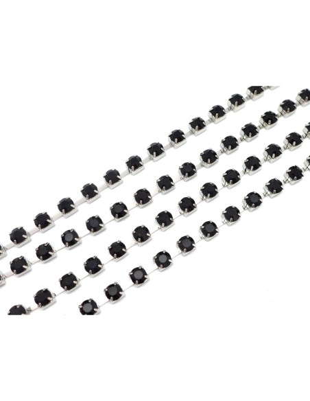 50cm de chaînette strass noir 6mm et métal argenté