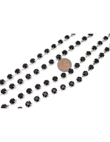 Chaînette strass noir 6mm et métal argenté