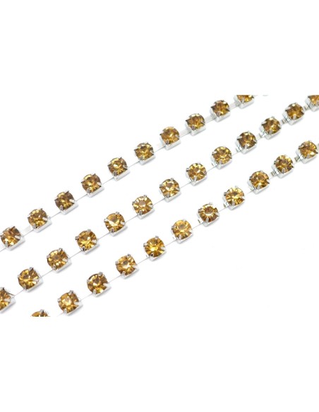 50cm de chaînette strass couleur ambre 6mm et métal argenté