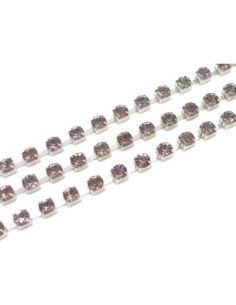 50cm de chaînette strass couleur parme très clair 6mm et métal argenté