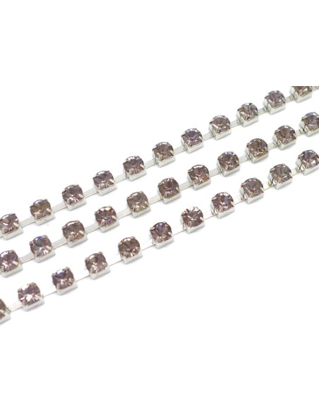 50cm de chaînette strass couleur parme très clair 6mm et métal argenté