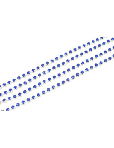 chaînette strass couleur bleu saphir 2,5mm et métal argenté