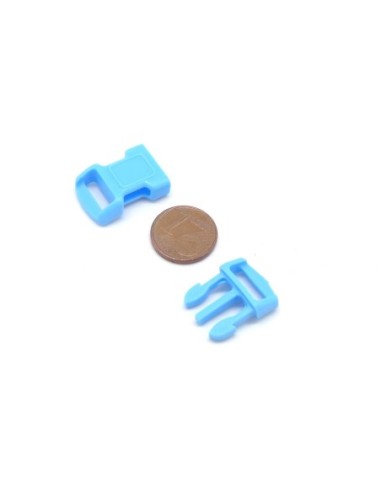 2 Fermoirs clip bracelet paracorde, sac, couture 15mm x 29mm en plastique bleu ciel