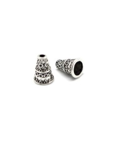 20 Embouts calotte conique 10mm x 5,2mm cache nœud en métal argenté travaillé ethnique